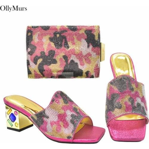 Afrcan Style Rhinestone High Heels Shoes And Bag Set New Coming Sandals Woman Shoes And Bag To Mathc Set For Party
