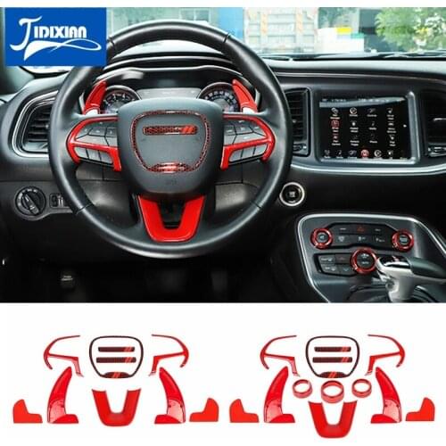 JIDIXIAN Car Steering Wheel Shift Paddle Shifter Air Conditioner Audio Switch Knob Decoration Stickers for Dodge Charger 2015