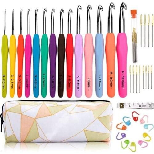DIY Crochet Hooks Set Ergonomic Soft Grip Handle Knitting Needles Kit with Case Knitting Kit Sewing Tools