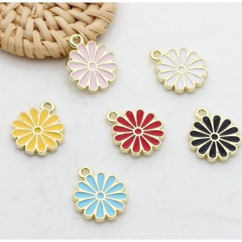 Zinc Alloy Enamel Earring Charms 12mm 20pcs/lot Designer Flowers Charms for Jewelry Making Bulk Nickel Free