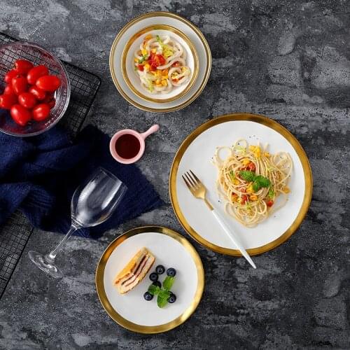 European Platinum Ceramics Western Dish Matte Golden Steak Dish Creative Dish White Vintage Fruit Flat Plate