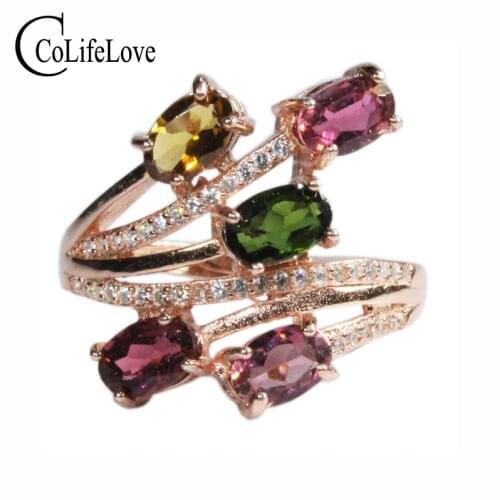 CoLife Jewelry fashion silver tourmaline silver ring 4 pcs multicolor tourmaline ring solid 925 sterling silver gemstone ring