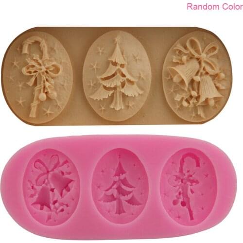 Christmas Tree Bell Crutches Shape 3D Fondant Cake Cupcake Soap Clay Silicone Mold Xmas Theme Gift Decoration Tools #20