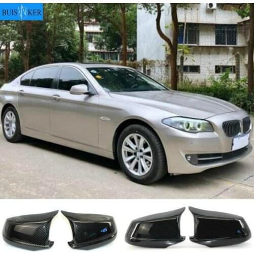 Pair Black/Carbon Fiber Look Rearview Mirror Caps Car Door Wing Mirror Cover Replacement For BMW F10 5-Series 2011-2013 Pre-LCI
