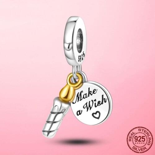 2021 New 925 Sterling Silver Two-tone Birthday Candle Dangle Charm Pendant fit Pandora Bracelet Necklace Silver 925 Jewelry Gift