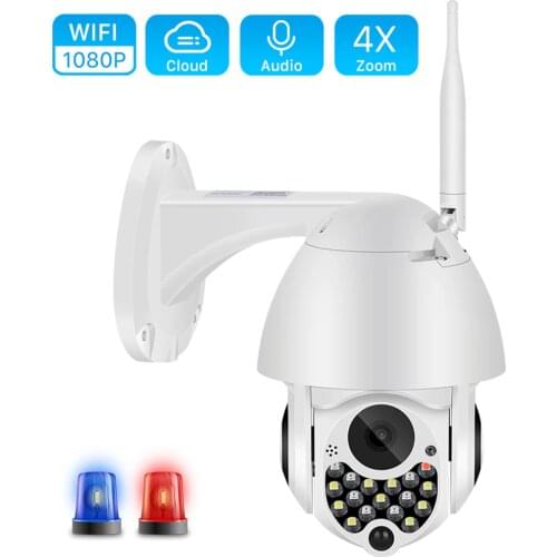 1080P Outdoor Wifi PTZ Camera with Siren Light Auto Tracking Cloud Home Security IP Camera 2MP 4X Digital Zoom Speed Dome Camera