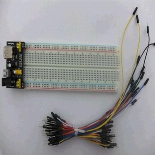 MB102 breadboard + power supply + 65 jumper wire with red and blue lines on it with color bars