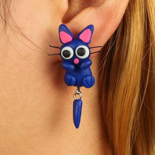 Cute Cartoon Blue Cat Dangles Earrings Creative Ear Drop Women Jewelry Gift