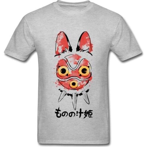 Wolf Girl Mask Men Grey T-shirt Short Sleeve Cartoon Anime Vintage Print Male Tee Shirt 100% Cotton Fabric