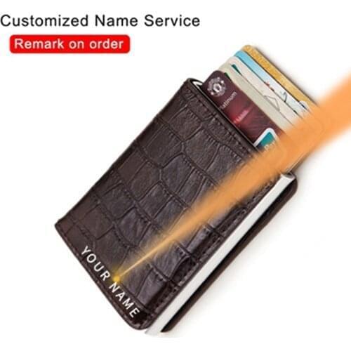 Rfid Blocking Protection Men id Credit Card Holder Wallet Leather Metal Aluminum Business Bank Card Case Credit Card Cardholder