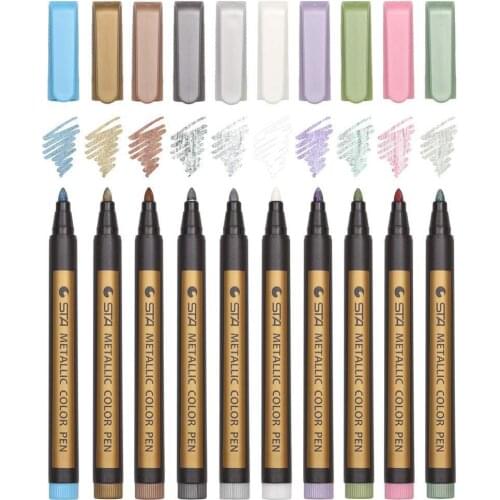 Metallic Marker Pens Set of 10 Colors Fine Point for Black Paper,Rock Painting, Card Making,DIY Photo Album, Scrapbook Crafts