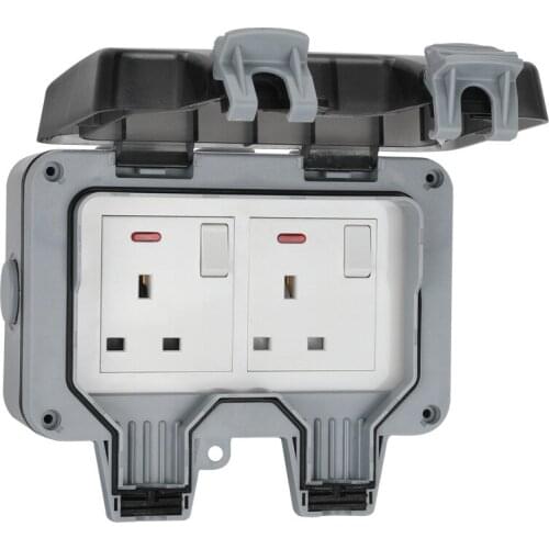 Outdoor Waterproof Socket IP66 Two British British Standard 13A Rainproof Charging Strip Industrial Row