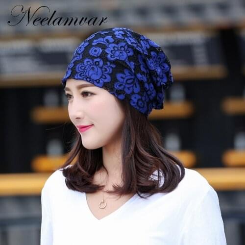 Neelamvar new Womens Autumn hat beanies female skullies casual outdoor ski caps flower collar scarf for women warm beanie