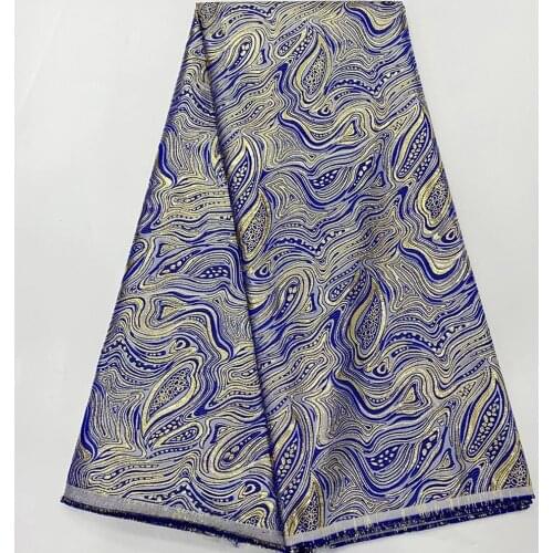 New 2021 African Lace Fabric Polyester Jacquard Golden Line Royal Blue Hot Sale For Party Wedding Dress