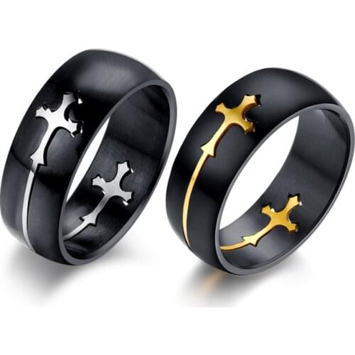 Separable Cross Ring for Men Woman Black Color Stainless Steel Cool Male Casual Remove Design Jewelry Wedding Band