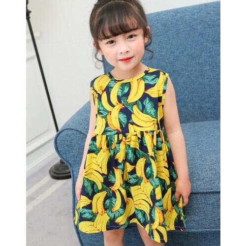 Banana pattern Hawaii style girls dress summer casual beach style kids dress for girls childrens clothing