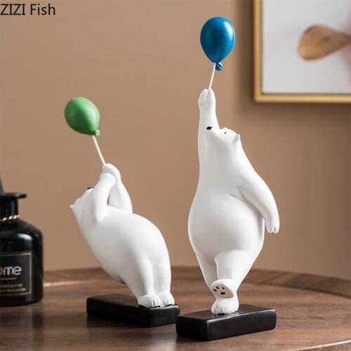 Resin Balloon Bear Sculpture Decoration Northern Europe Childrens Room Living Room Decoration Crafts Animal Sculpture Artwork