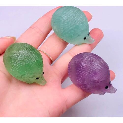 Natural Rainbow Fluorite Quartz Hand Carved Crystal Handicraft Hedgehog Ornament Healing Gemstone Home Decoration