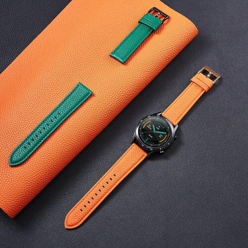 For Samsung Galaxy watch active2 Lychee Texture Leather 304 Stainless Buckle Classic Strap for Samsung Watch 20mm 22mm Wristband