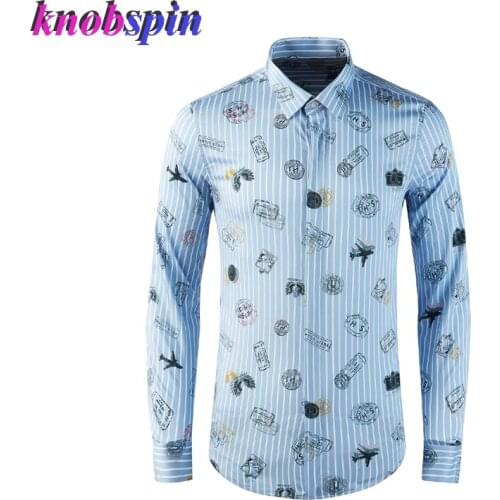 Luxury Printed Shirt Men Long Sleeve Turn-down collar Slim Casual Chemise homme Brand quality Pure Cotton Shirts Business clothe