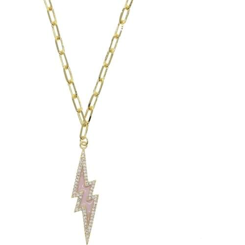 Pink lighting pendant necklace trendy women long open link chain Rock fashion necklace jewelry