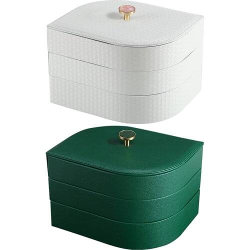 Girls PU Leaf-shaped Jewellery Box 3 Layers, Makeup Earrings Storage Holder Multipurpose