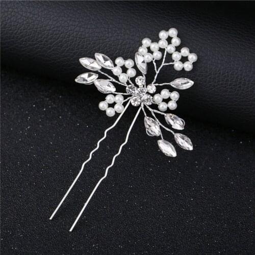 Handmade diamond pearl Bob bridal hair accessories handmade silver leaf alloy Bob bride wedding wild styling hair accessories