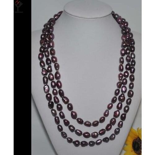 Wedding Women Jewelry 120CM 46inch Necklace 8-9mm Dark Purple Pearl Baroque Natural Freshwater Pearl