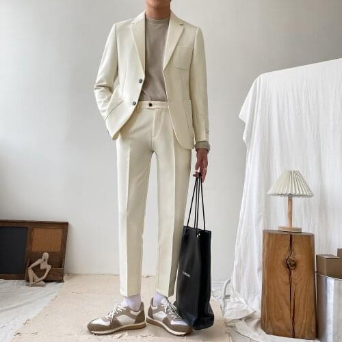 2021 Spring Fashion Suit Mens Korean Fashion Business Casual Slim Suits Male Solid Color Formal Sets Groom Wedding Dress W444