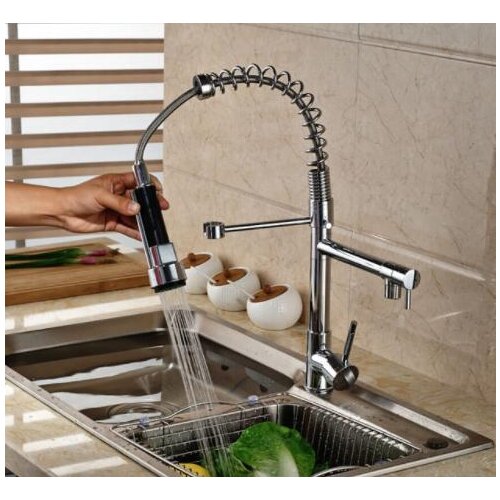 Kitchen Spring Style Nickle Brushed basin Pull Faucet Mixer Dual Sprayer Swivel Spout Rotatable Hot Cold Faucet Sink Mixer Taps