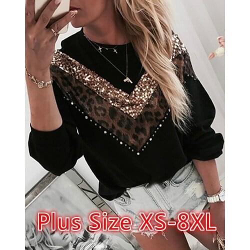 COLDKER Womens Leopard Printed Long Sleeves T Shirt Plus Size Round Neck Casual Loose Tops ladies streetwear clothing