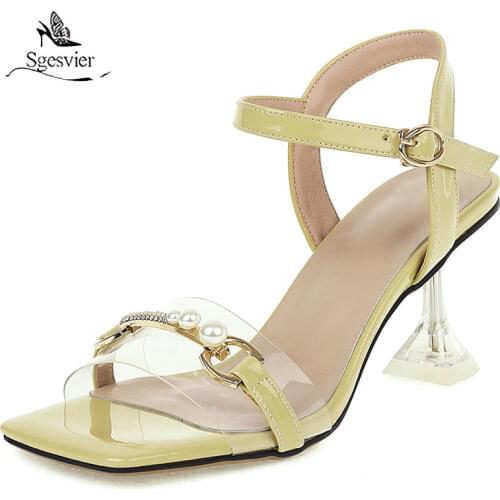 Sgesvier Wedding Party Shoes Bride New Women Square Toe Ankle Buckle Sandals Thin Heels Sandals Women Summer High Heels Size 43
