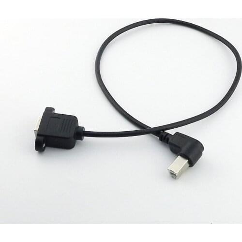 1pcs USB 2.0 B Male Right Angle to USB B Female Socket Panel Extension Cable 50cm