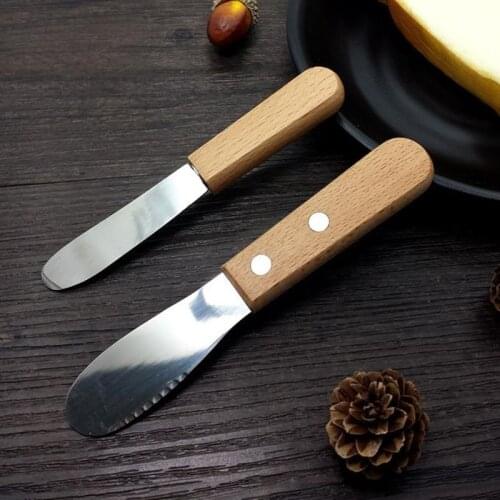 100pcs Cutlery Stainless Steel Spatula Spreader Butter Knife Scraper Wood Handle Breakfast Tool NO239