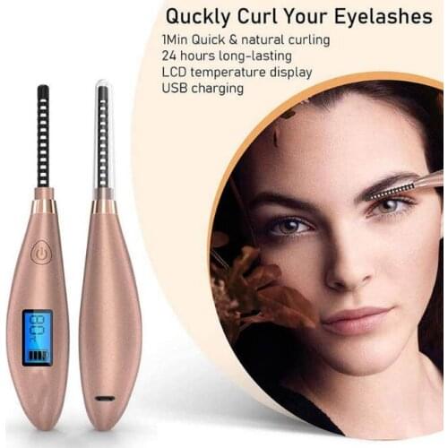 12Set/Lot Ceramic Iron Eyelash Curl With LED Display USB Gold Charging Electric Digital Heating Eyelash Curler HA2346