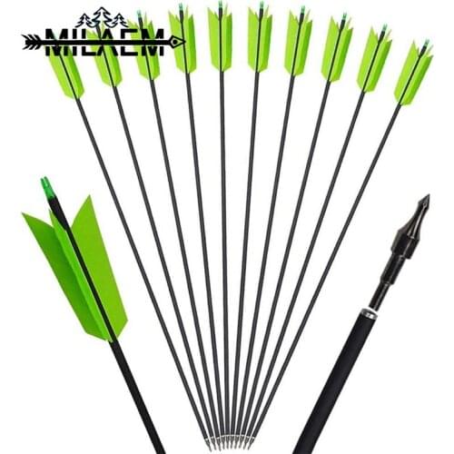 12Pcs Archery Arrow Spine 400 Mixed Carbon Arrow ID6.2mm Green Turkey Feateher Compound Recurve Bow Hunting Shooting Accessories