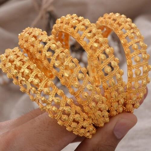 4Pcs/lot Dubai Cuff Bangles Ethiopian Gold Color Bangle For Women Dubai Bride Wedding Bracelet African Arab Jewelry Middle East