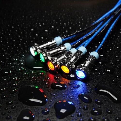 6mm LED Metal Indicator light 6mm waterproof Signal lamp 6V 12V 24V 220v with wire red yellow blue green white