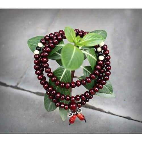 6mm Tibetan Buddhism 108 red wood Prayer Bead vajra Pendant Mala