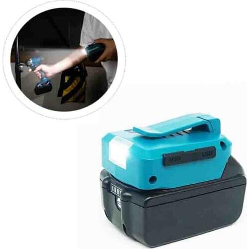 14.4V/18V Dual USB Power Charger Adapter Converter with LED Light Spotlight Outdoor Flashlight for Makita Batteries