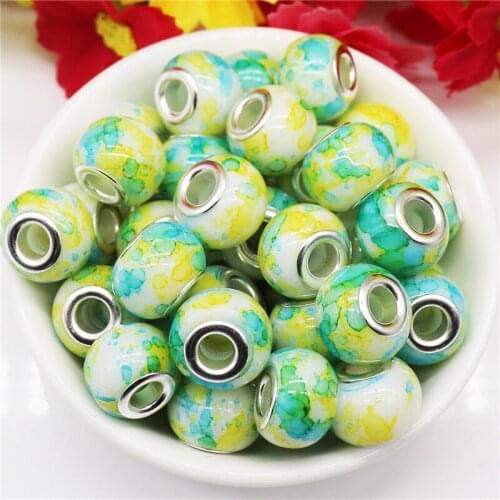20Pcs/Lot Green Stripe Color Large Hole Round Spacer Beads Fit European Pandora Bracelet Necklaces for DIY Women Jewelry Making
