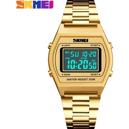 SKMEI1328 Women/Men Fashion Watch Stopwatch Luxury Digital Wristwatch Alloy Strap Business Watches 12/24 hours Relogio Masculino