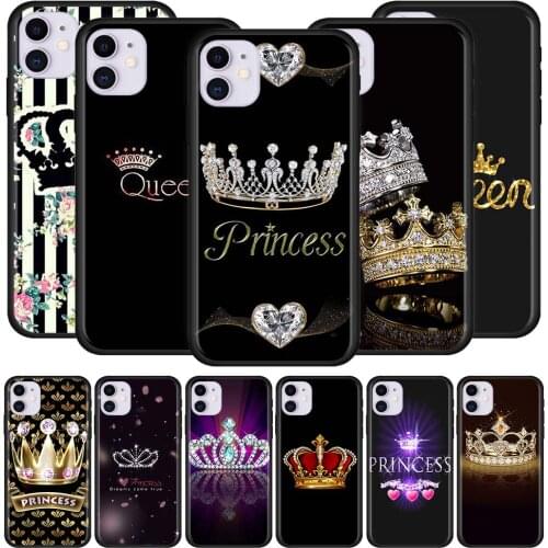 Diamond Crown Printing Case for Apple iPhone 11 Pro Max XS X XR 7 8 6 6S Plus 5 5S SE 2020 Black Soft Phone Cover Caso