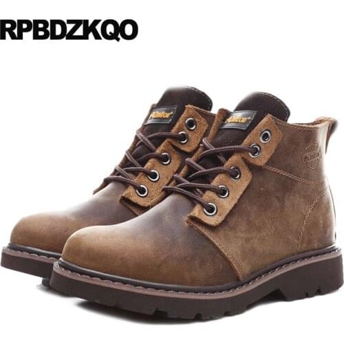 Designer Men Booties Military Army Brown Luxury Autumn Shoes Full Grain Leather Boots Short Fall Chunky Real Ankle 2018 Combat