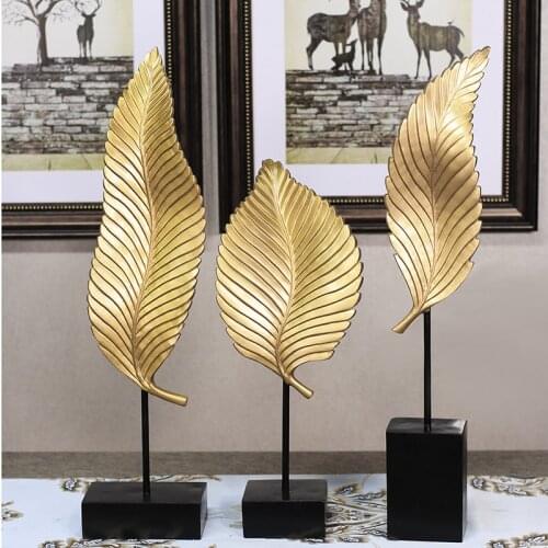 3PCS EUROPEAN DESKTOP GOLD LEAVES FIGURINES DECORATION RESIN FENGSHUI ORNAMENTS CRAFT HOME LIVINGROOM HOTEL ACCESSORIES DECOR