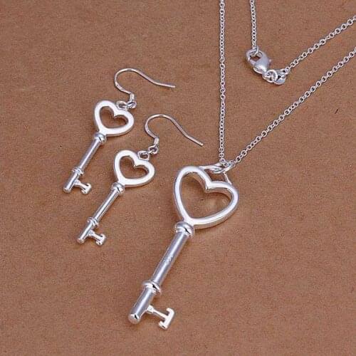 S199 925 sterling silver jewelry set, fashion jewelry set Heart-Shaped Key Earrings Necklace S199 /alyajdfa gccaotja