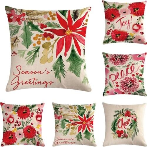 Colorful Flower Green Leaves Monstera Cushion Covers Hibiscus Flower Cushion Cover Decorative Beige Linen Pillow Case