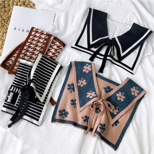 Linbaiway 2021 Fake Collar for Women Solid Color Knitted False Collar Shirt Detachable Collars Summer Lapel Shawl Shoulder Wrap