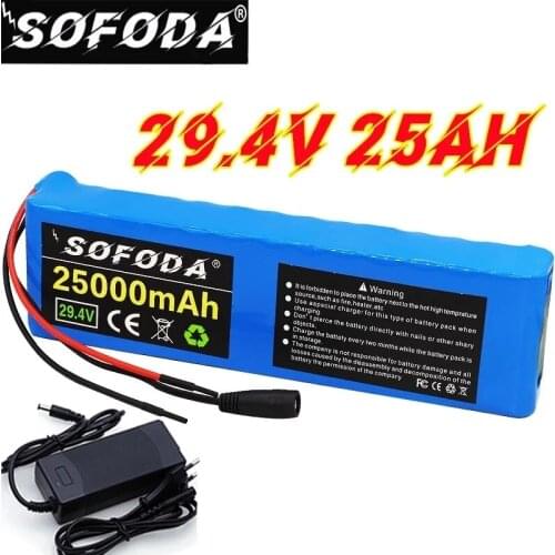 7S4P 24V 25Ah electric bicycle motor ebike scooter li-ion battery pack 29.4v 18650 rechargeable batteries BMS + charger