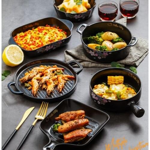 Cartoon Ceramic baking Japanese baking tray baking pan pot Dish Plate ovenware bowl tray Microwave oven Kitchen Dinnerware